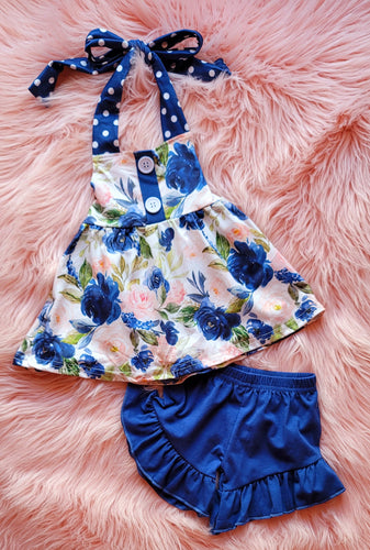 Blue Roses Shorts Set