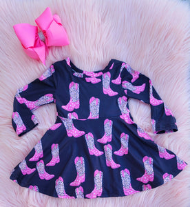 Pink Leopard Cowgirl Boots Dress Swanky Tots Pink Leopard Cowgirl Boots Dress Swanky Tots