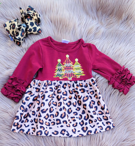 Leopard & Burgundy Christmas Dress
