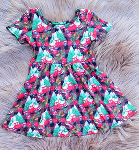 red truck christmas dress Size 3T Red Truck Green Evergreen Christmas Tree Cotton Spandex Dress Nicki's Rainbow INC