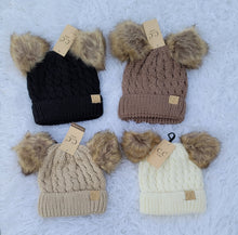 Load image into Gallery viewer, KIDS Cable Knit Double Fur Pom Beanie