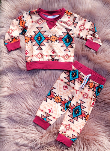 Maroon Aztec Jogger Set