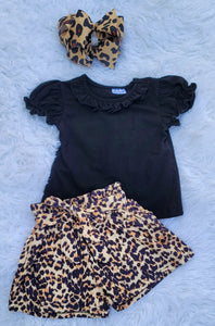 Leopard Paper Bag Belted Shorts Set