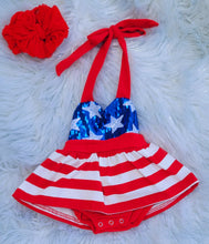 Load image into Gallery viewer, Stars and Stripes Skirtted Halter Onesie