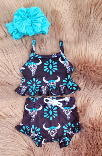 Turquoise Skull Shorties Set