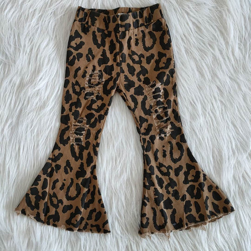 Leopard Denim Distressed Bell Bottoms