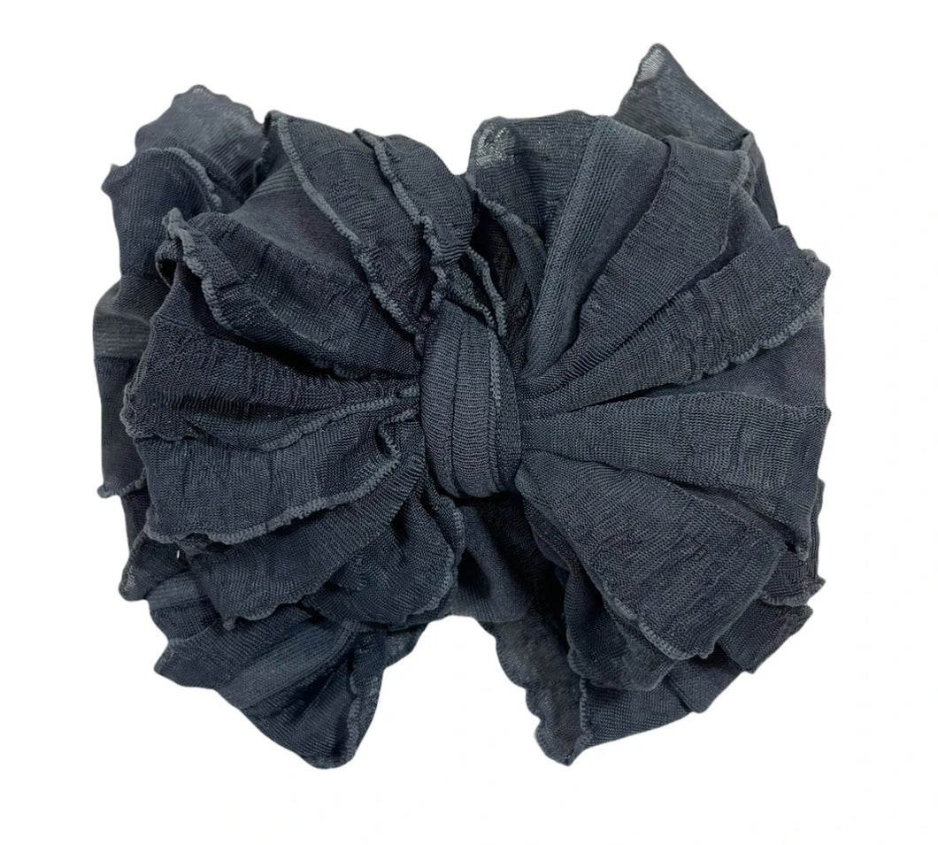 In Awe Ruffle Headwrap Bow: Dark Grey