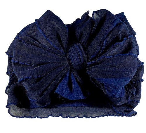 In Awe Ruffle Headwrap Bow: Navy