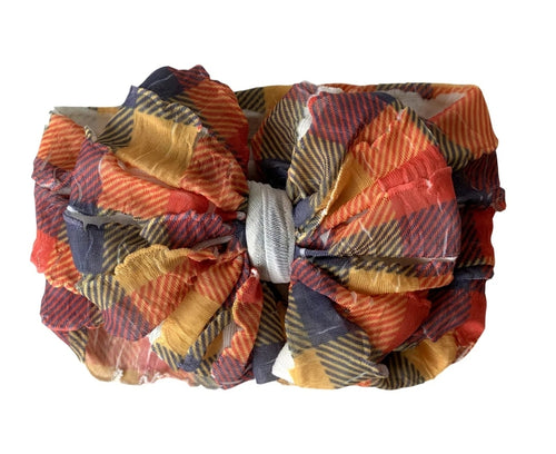 In Awe Ruffle Headwrap Bow: Fall Plaid