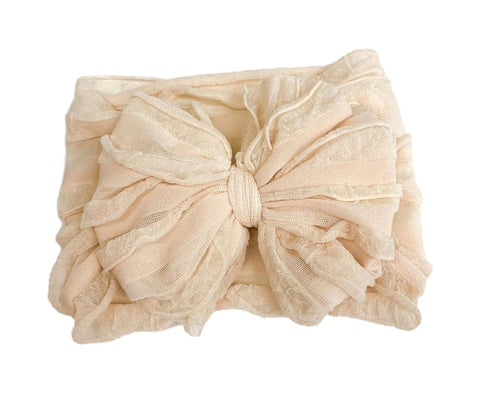 In Awe Ruffle Headwrap Bow: Sugar Cookie